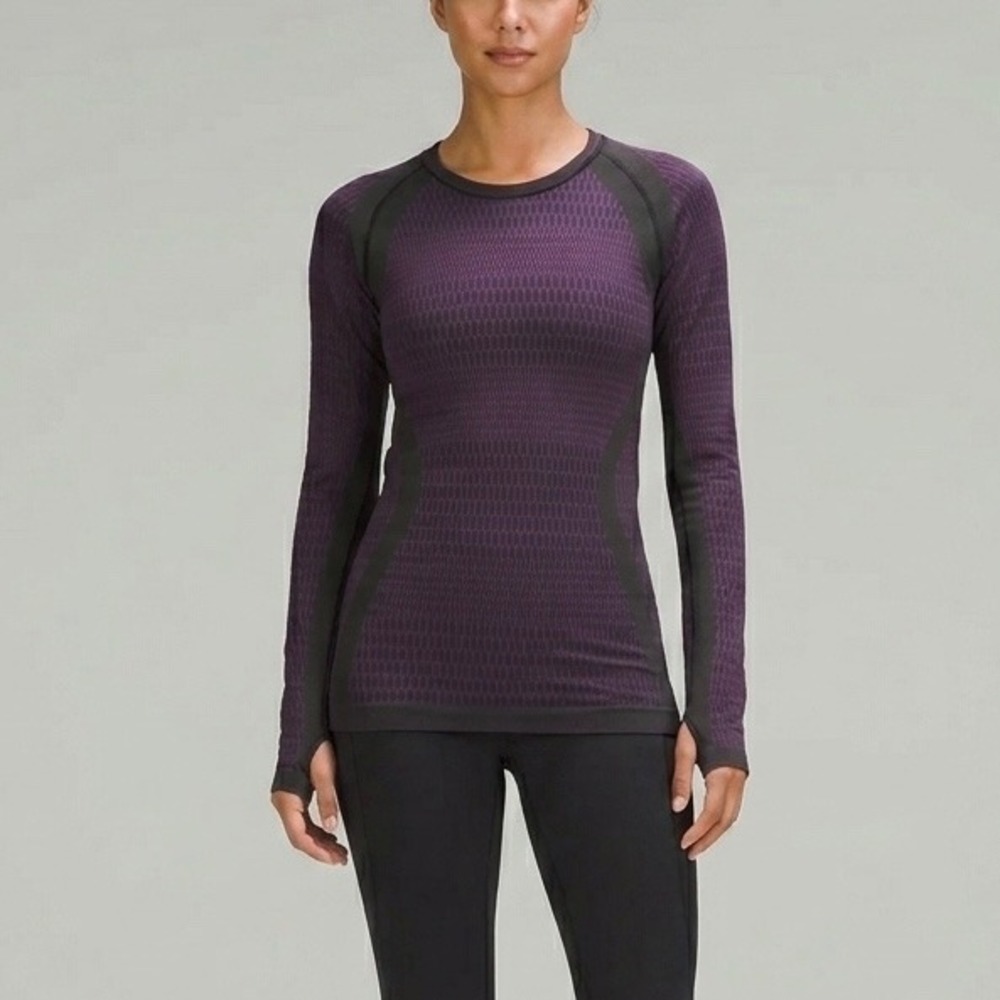 Lululemon About That Base Long Sleeve Shirt Black Violet Purple Size 6